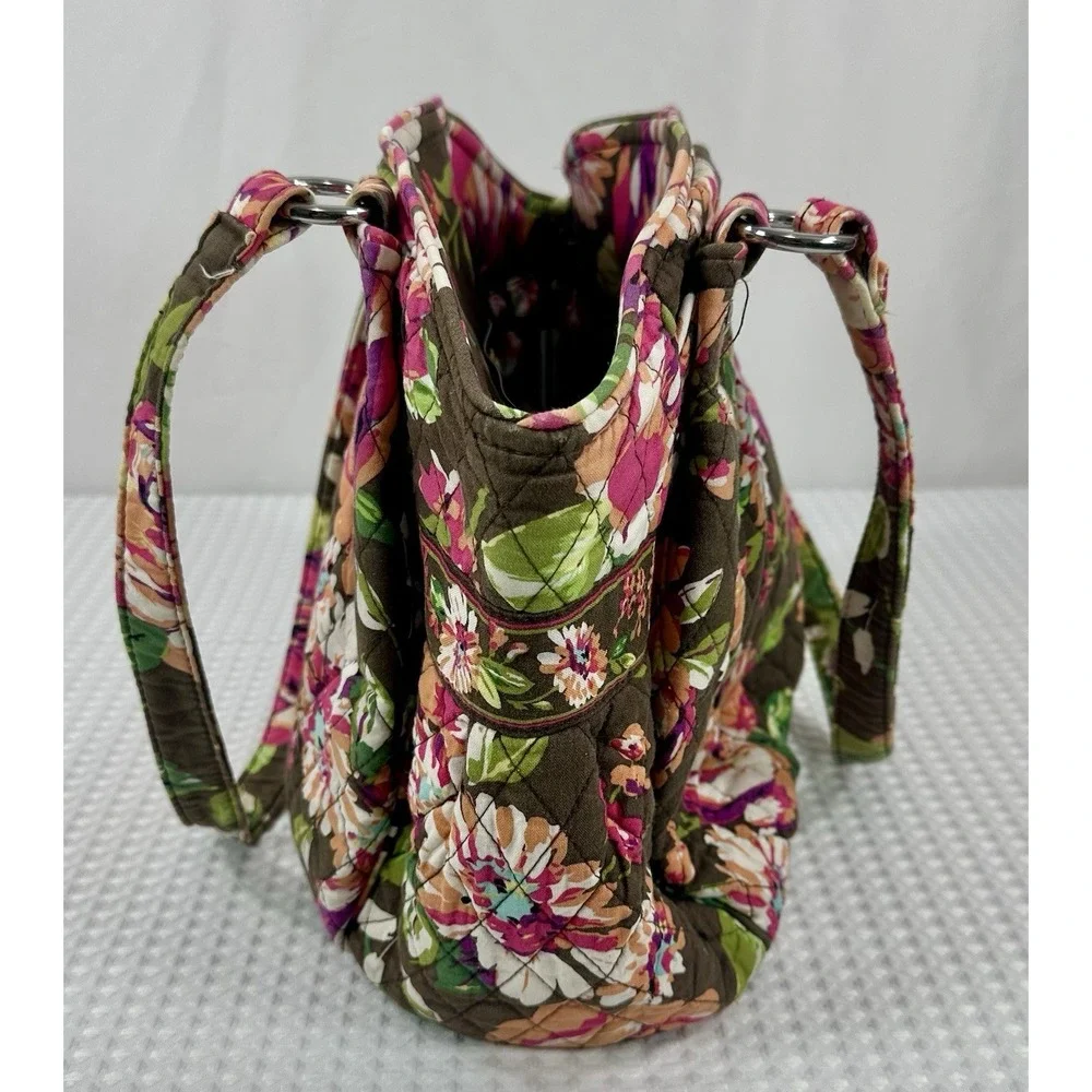 Vera Bradley Flower Shower Quilted Tote Brown Pink Floral Retired Shoulder Bag‎